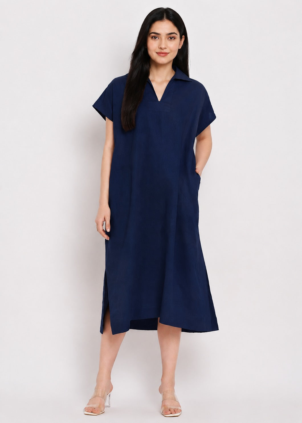 Cotton Poplin Maxi Dress with Pockets