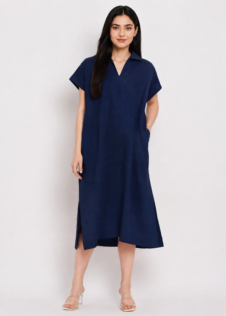 Cotton Poplin Maxi Dress with Pockets