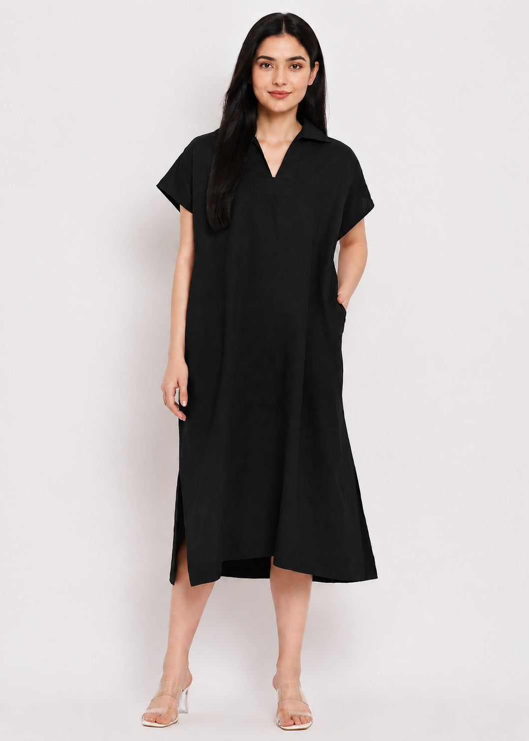 Cotton Poplin Maxi Dress with Pockets
