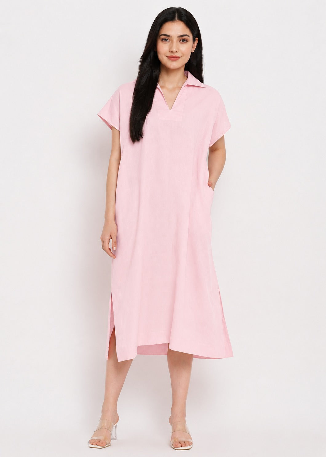 Cotton Poplin Maxi Dress with Pockets
