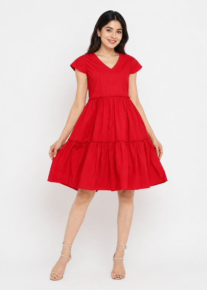 Tiered Cotton Dress with Pockets