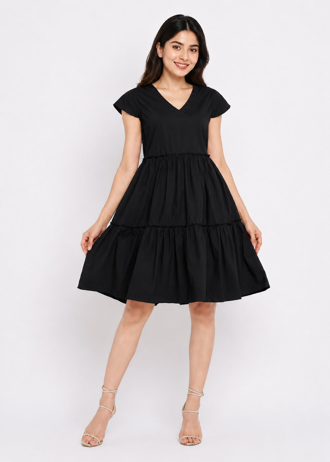 Tiered Cotton Dress with Pockets