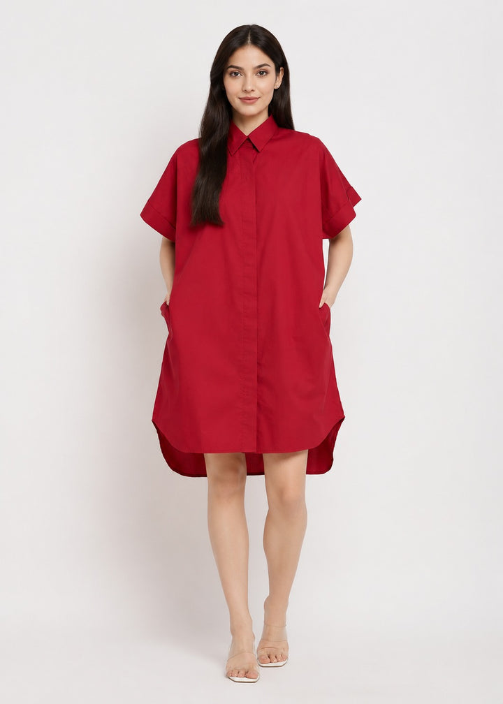 Solid Shirt Dress with Pockets