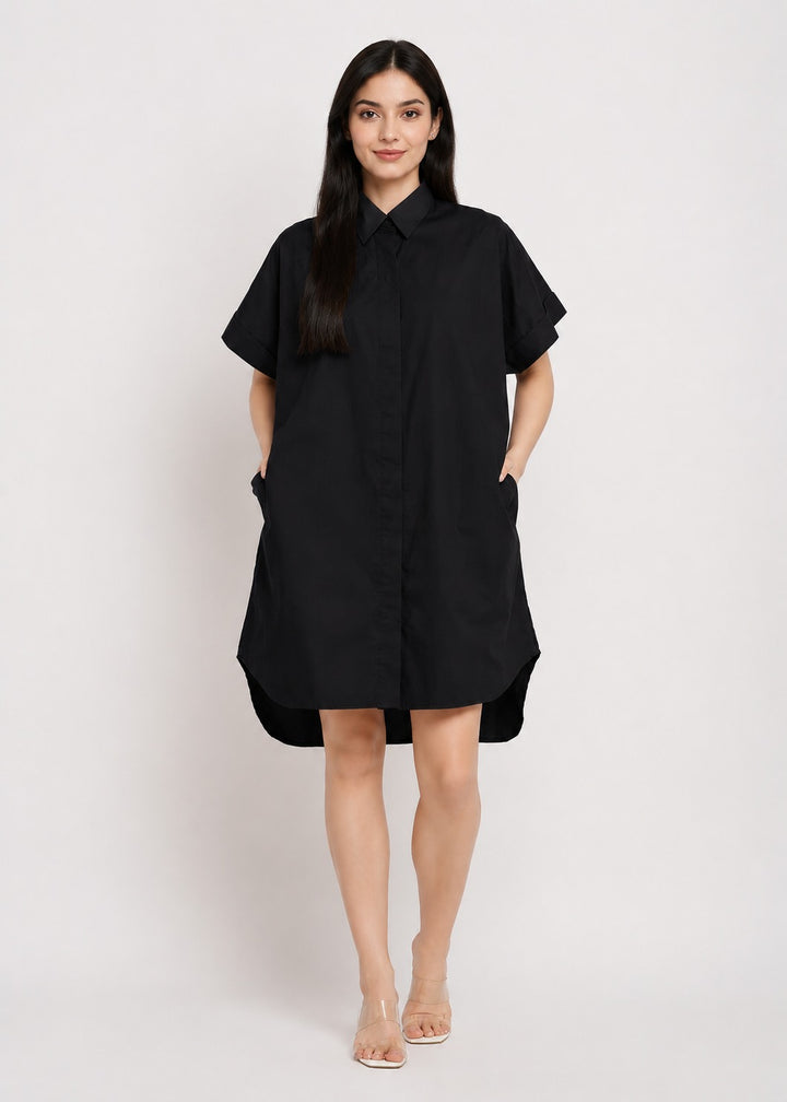 Solid Shirt Dress with Pockets