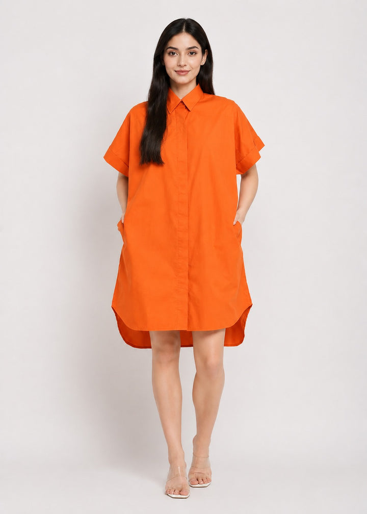 Solid Shirt Dress with Pockets