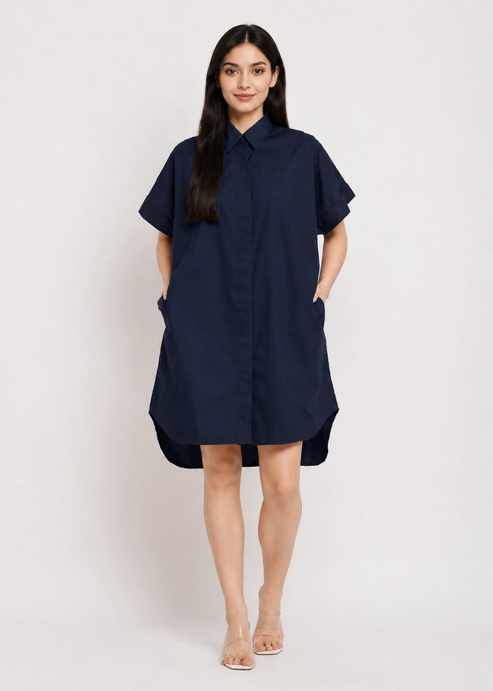 Solid Shirt Dress with Pockets