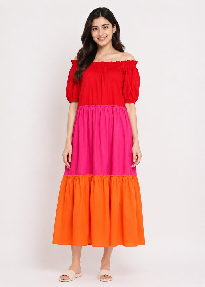 Color Blocked Tiered Maxi Dress