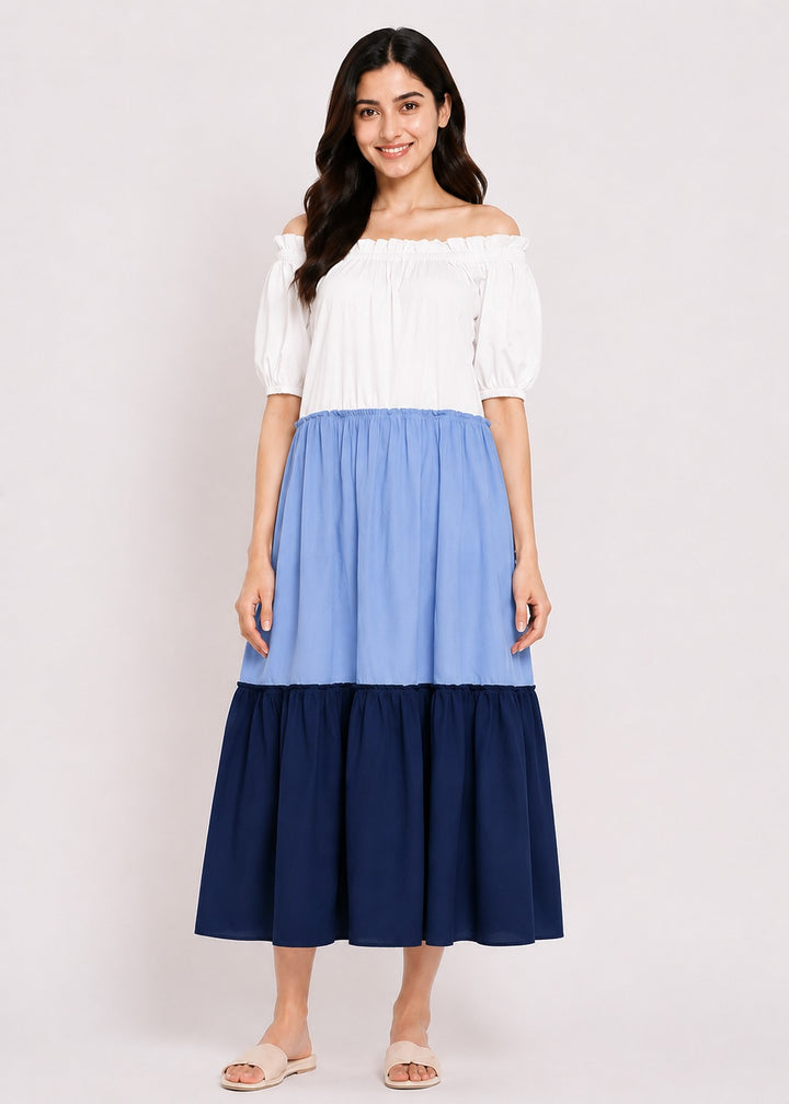 Color Blocked Tiered Maxi Dress