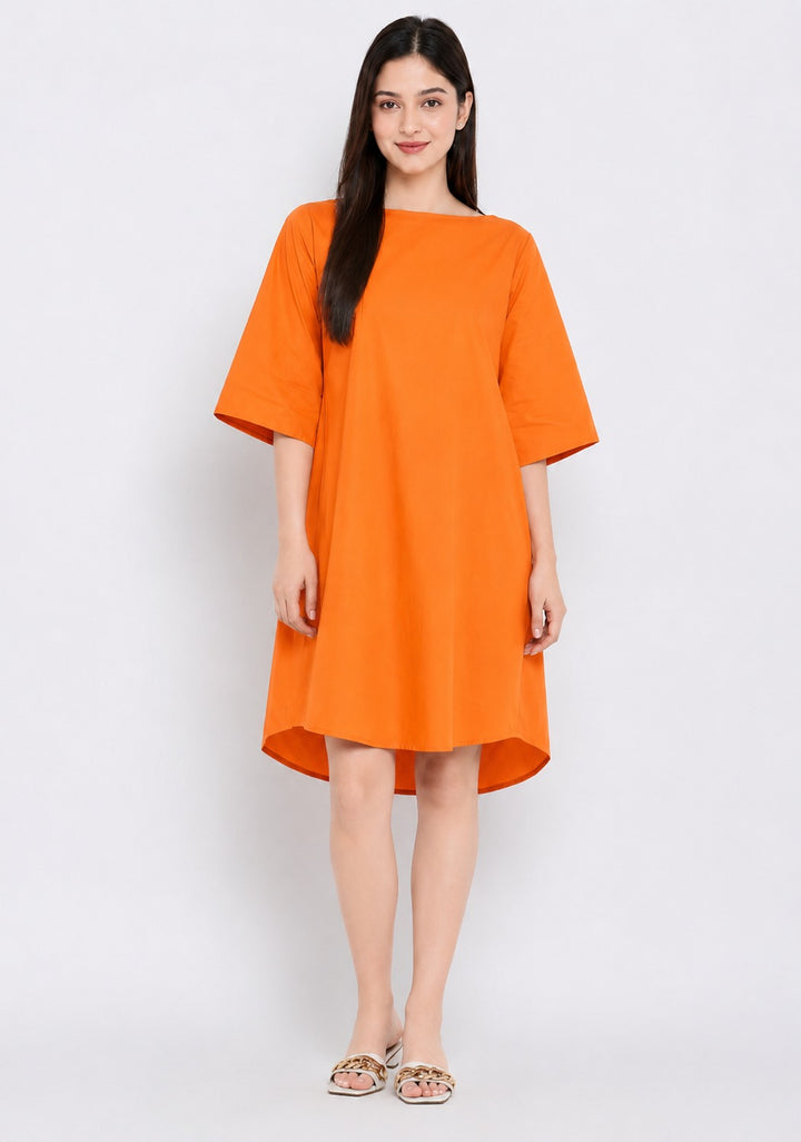 Solid Boatneck Dress with Pockets