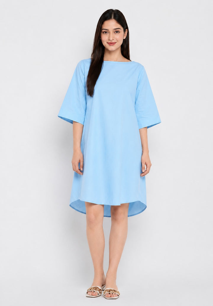 Solid Boatneck Dress with Pockets
