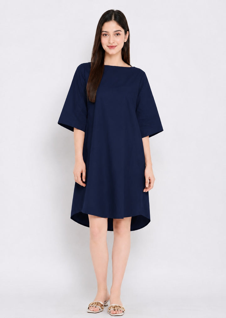 Solid Boatneck Dress with Pockets