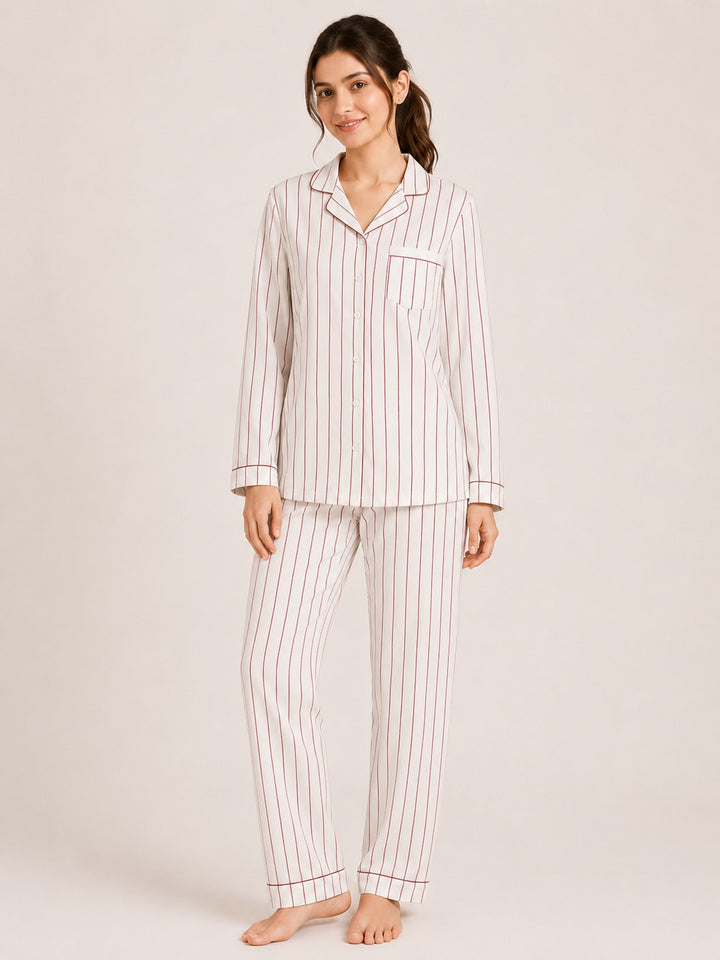 Cherry Pinstripe Long Sleeve Women's Night Suit