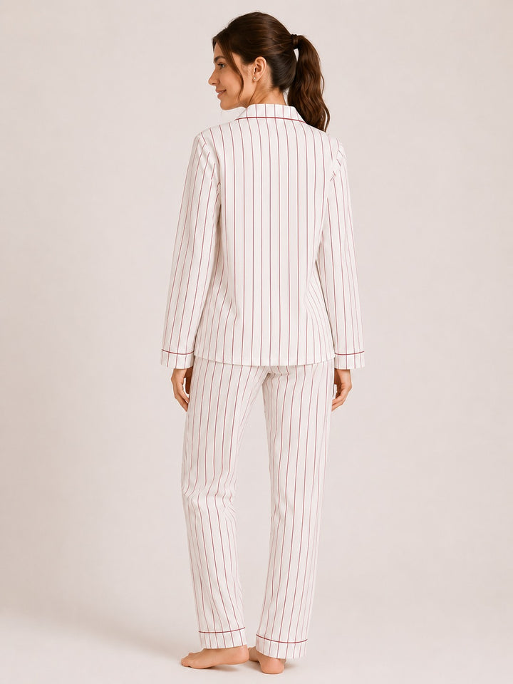 Cherry Pinstripe Long Sleeve Women's Night Suit