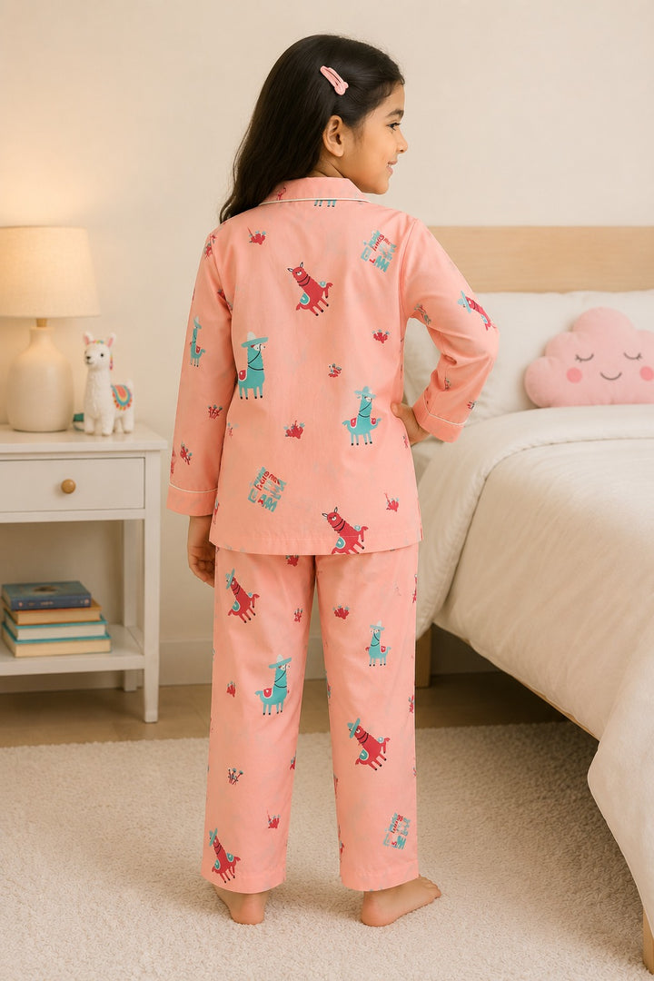 Llama Love Print  Long Sleeve Night Suit