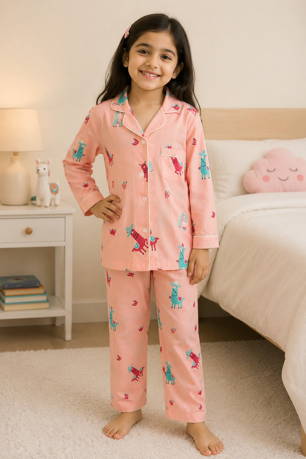 Llama Love Print  Long Sleeve Night Suit