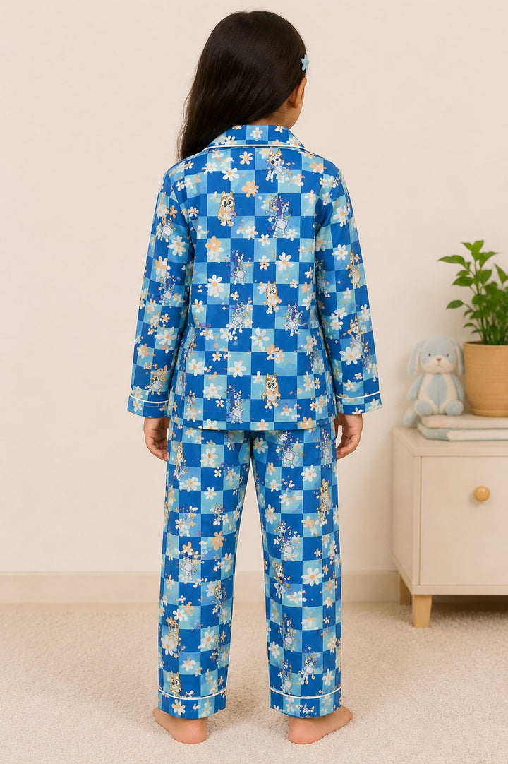 Blue Meadow Print Long Sleeve Night Suit