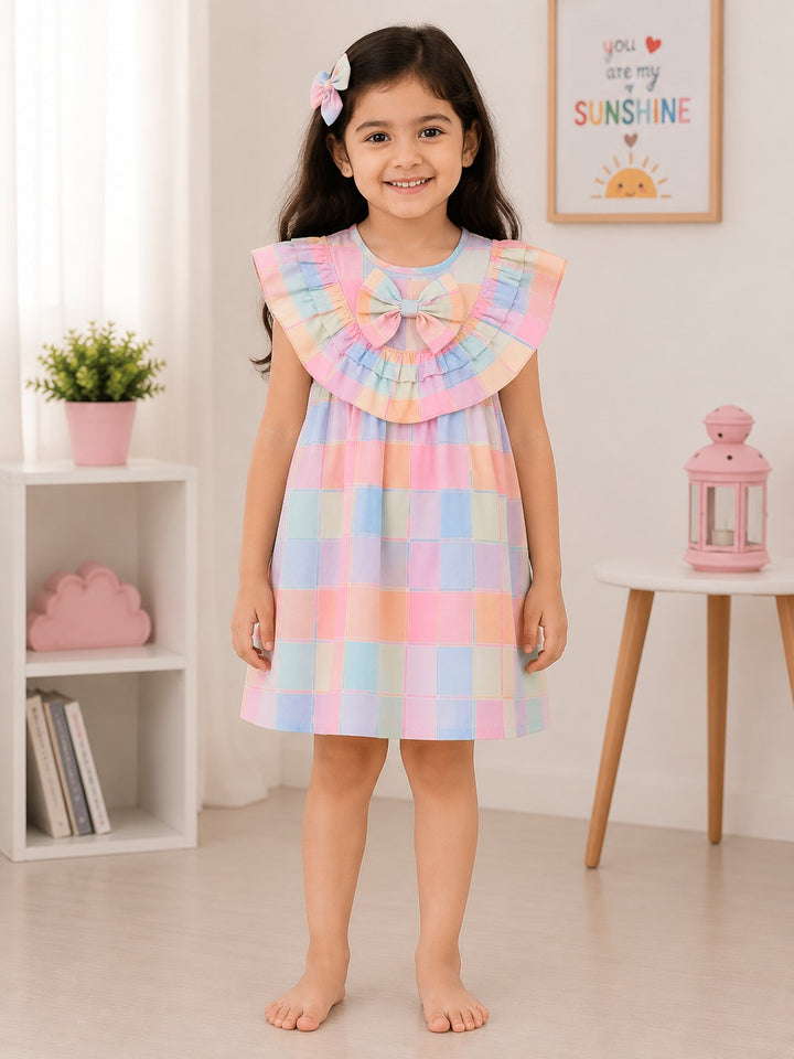 Pastel Plaid Ruffle Bow Dress