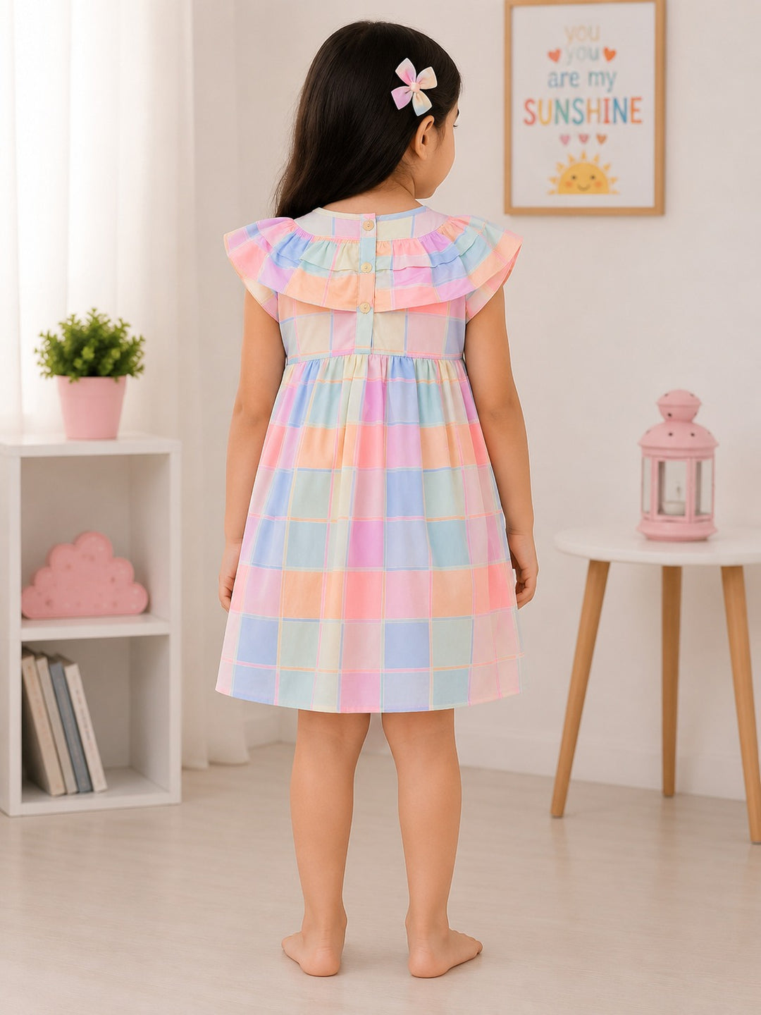 Pastel Plaid Ruffle Bow Dress