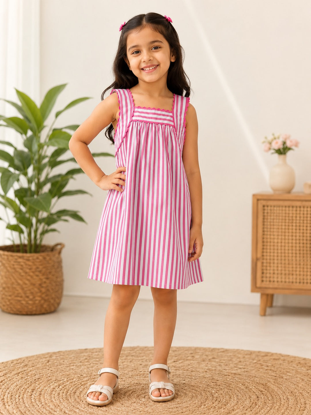 Pink and White Striped Girl's Dress