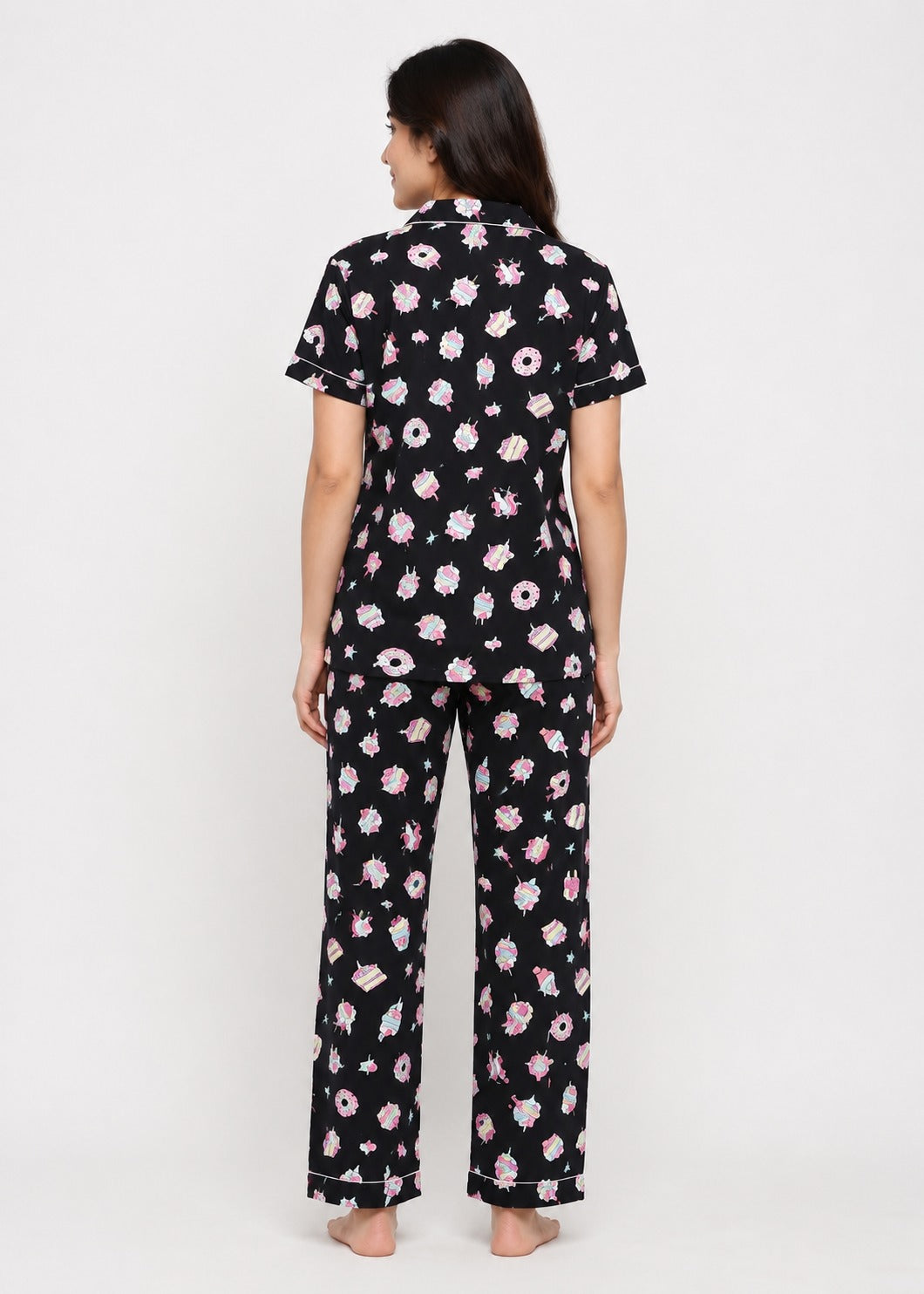 Black Unicorn Print  Short Sleeve Women's Night Suit