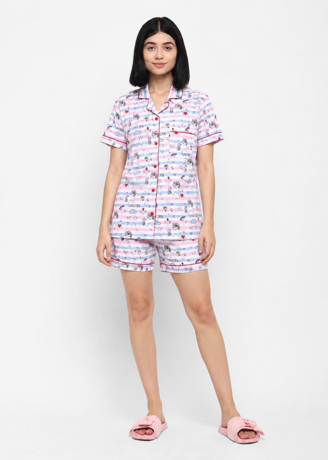 Unicorn Diamond Print Short Sleeve Women's Short Set