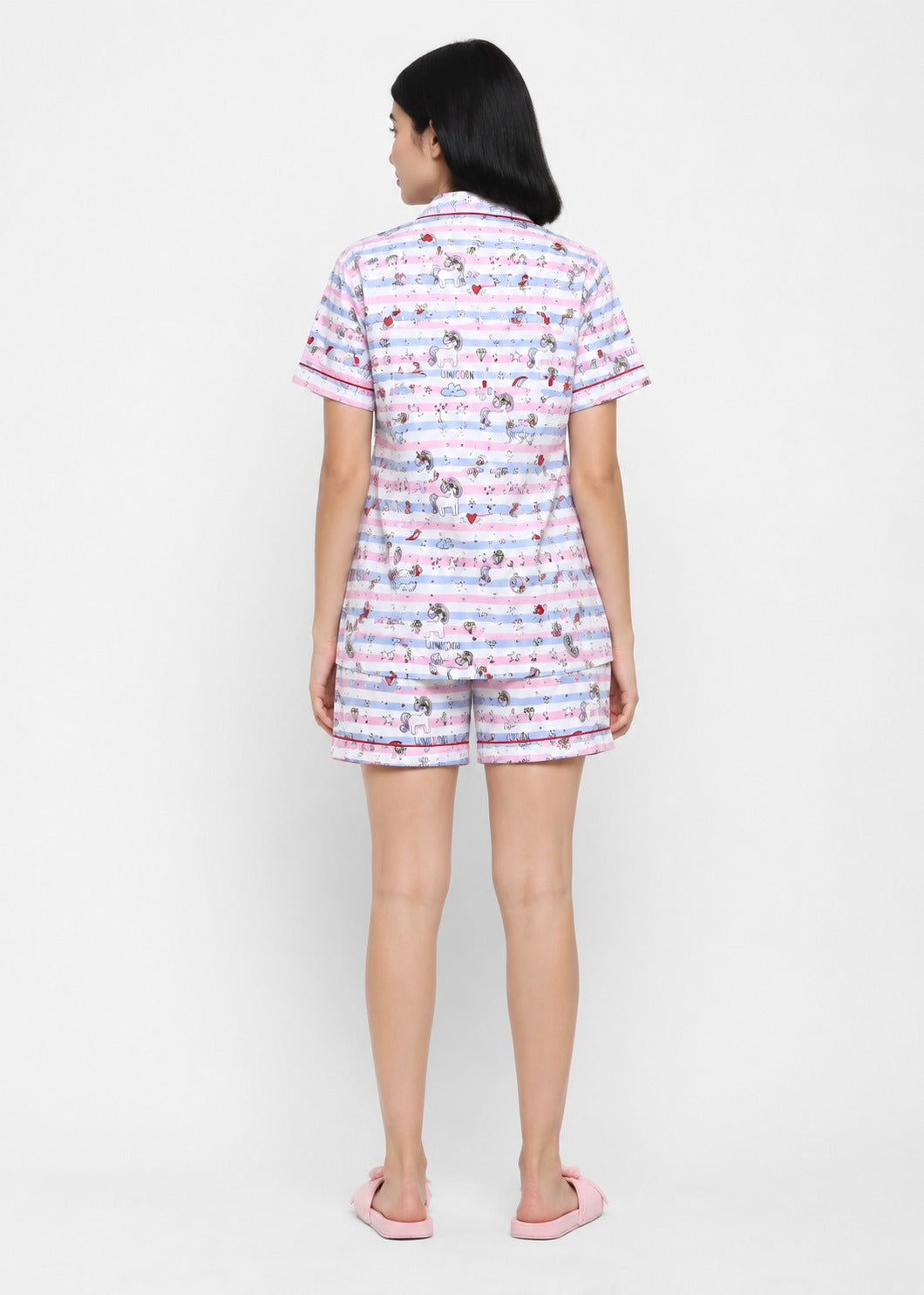 Unicorn Diamond Print Short Sleeve Women's Short Set