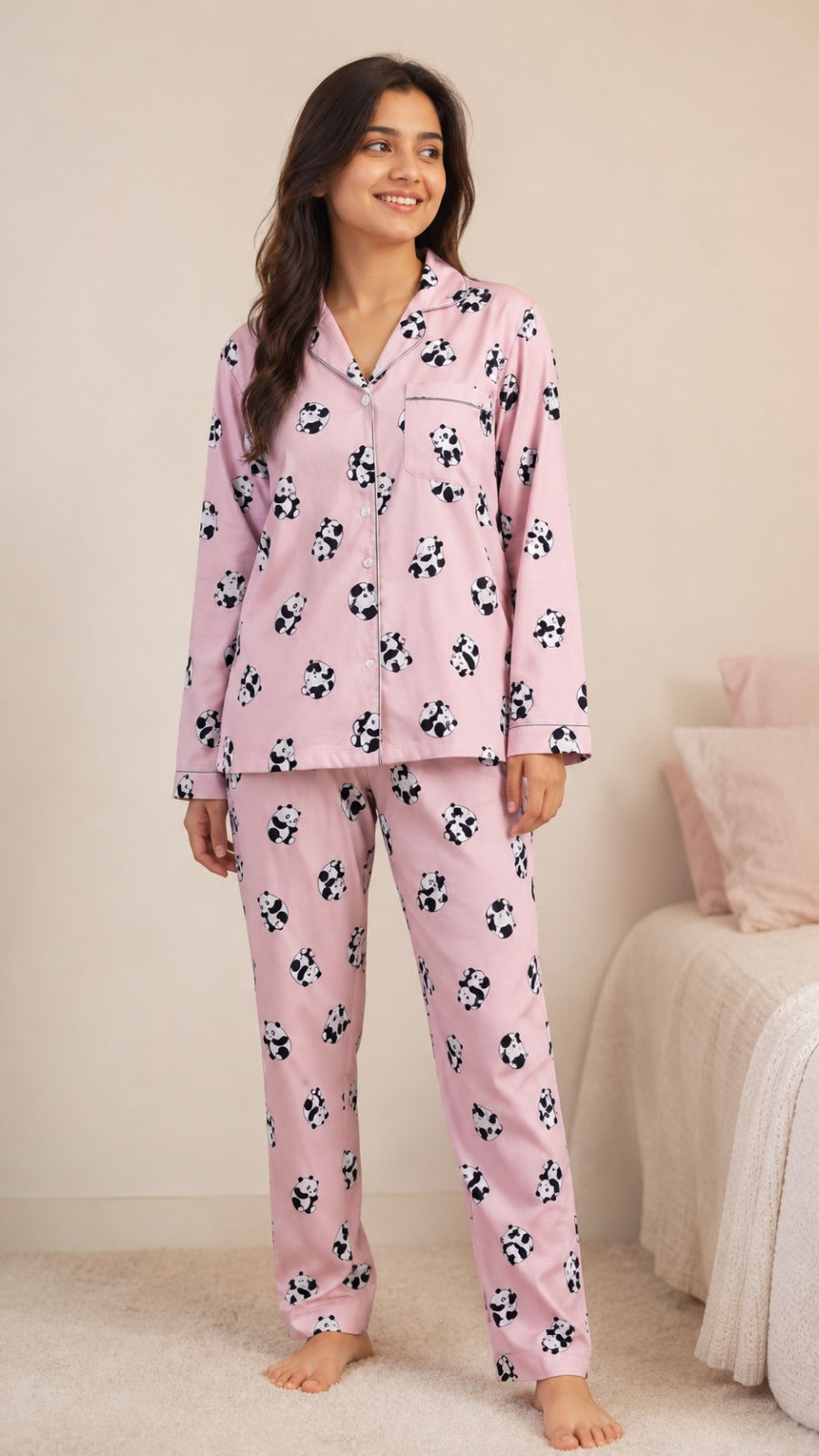 Blush Panda Print Short Sleeve Women's Night Suit