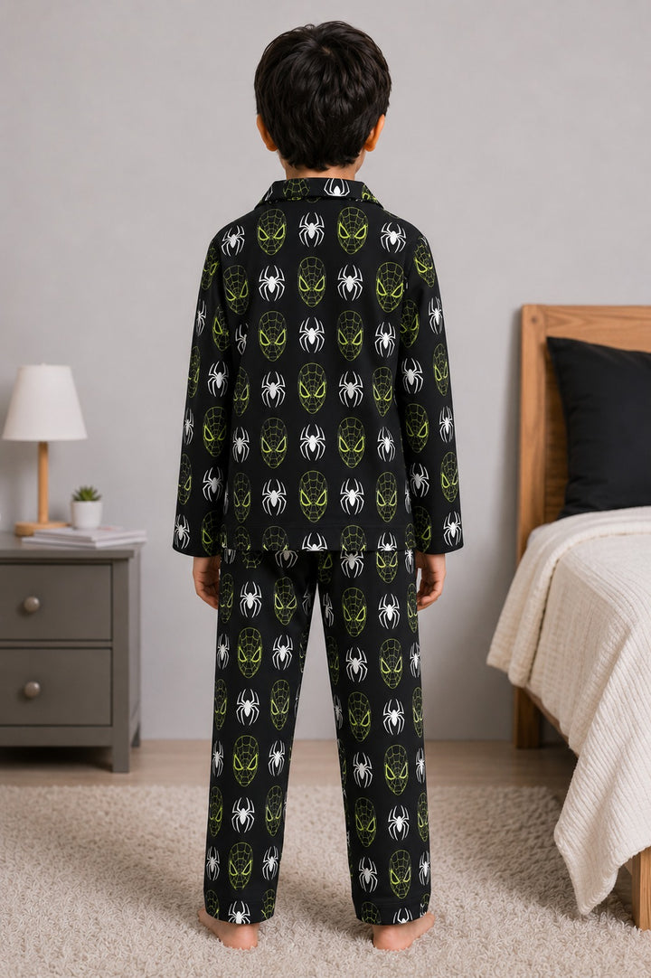 Spider Spark Glow in the Dark Print Long Sleeve Kids Night Suit