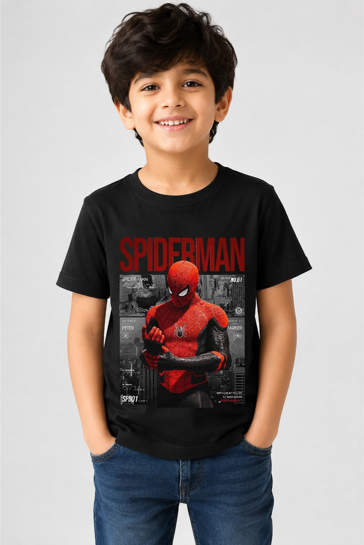 Spider-Man Red Hero Printed Black T-Shirt