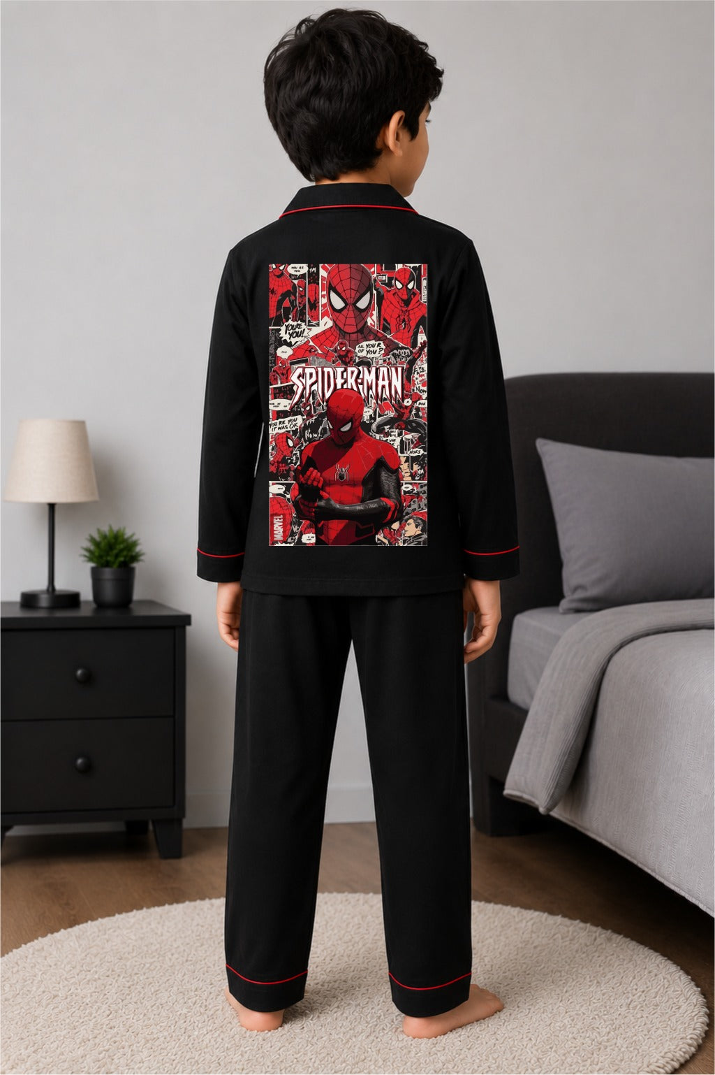 Spider-Man Red & Black Print Long Sleeve Kids Night Suit