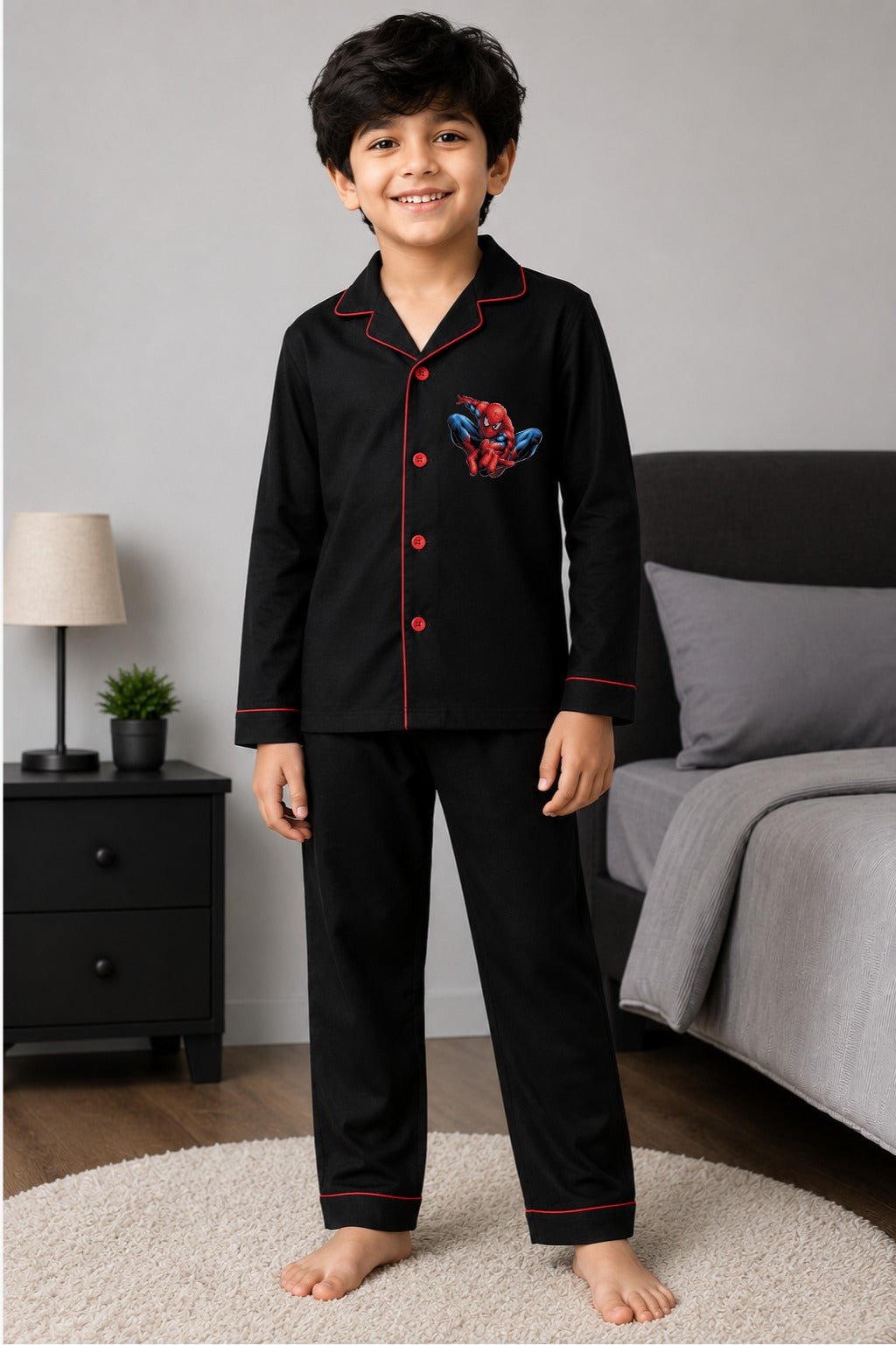 Spider-Man Red & Black Print Long Sleeve Kids Night Suit