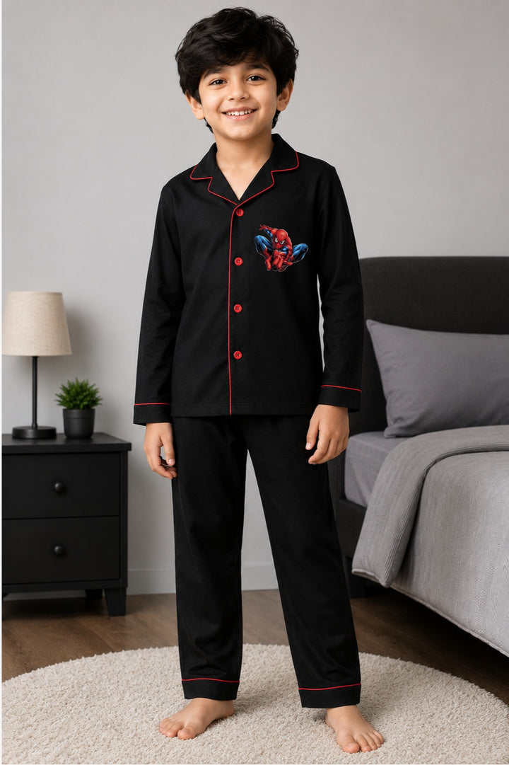 Spider-Man Red & Black Print Long Sleeve Kids Night Suit