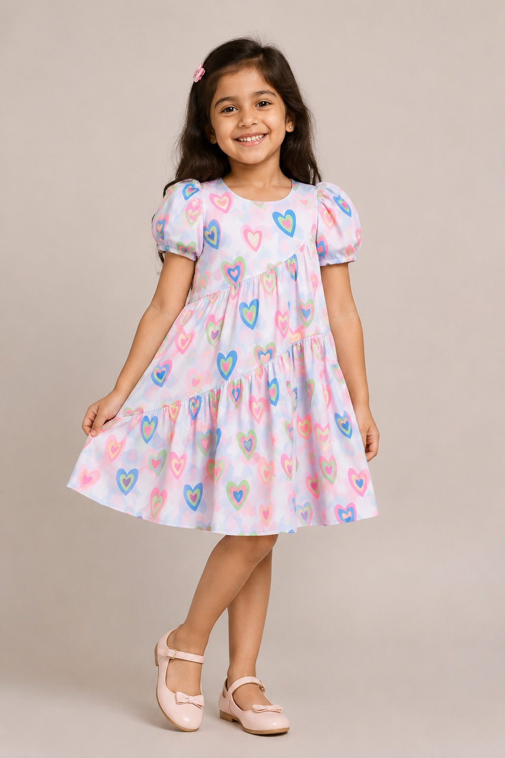Rainbow Heart Print Casual Cotton Dress