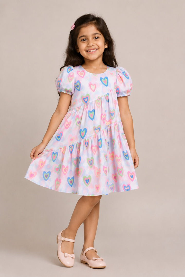 Rainbow Heart Print Casual Cotton Dress