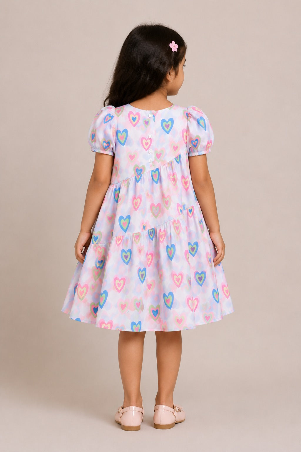 Rainbow Heart Print Casual Cotton Dress