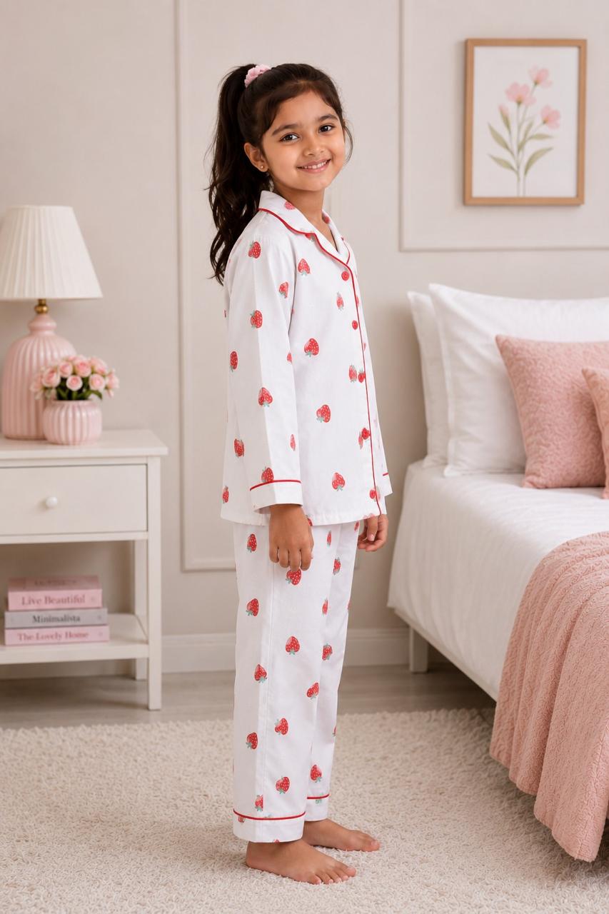 Strawberry Kiss Print  Long Sleeve Night Suit