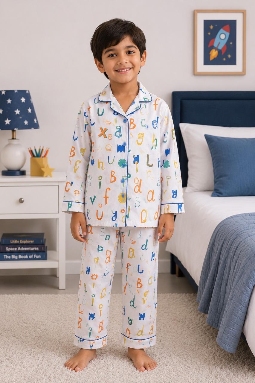 The Little Alphabet Club Print  Long Sleeve Night Suit