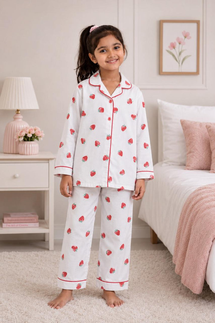 Strawberry Kiss Print  Long Sleeve Night Suit