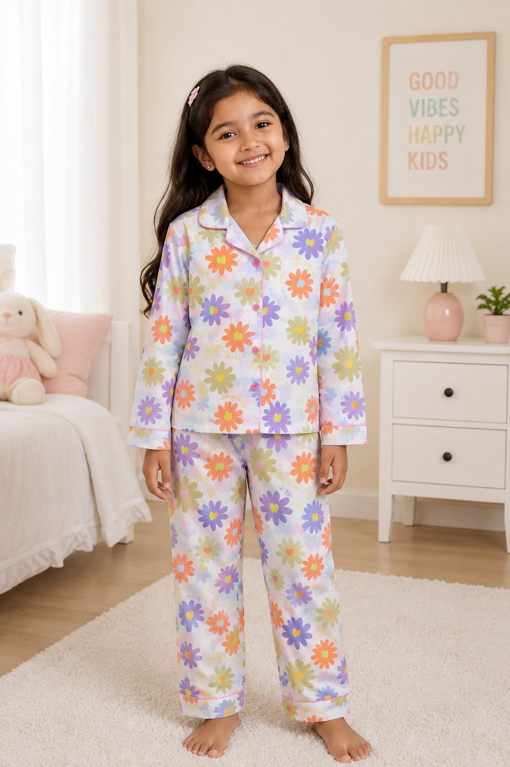 Happy Blooms Print  Long Sleeve Night Suit