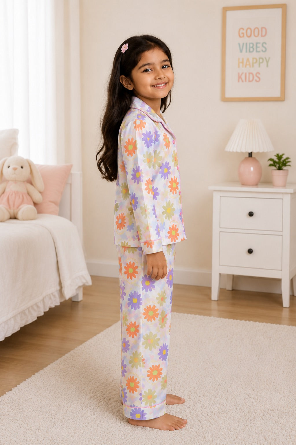 Happy Blooms Print  Long Sleeve Night Suit