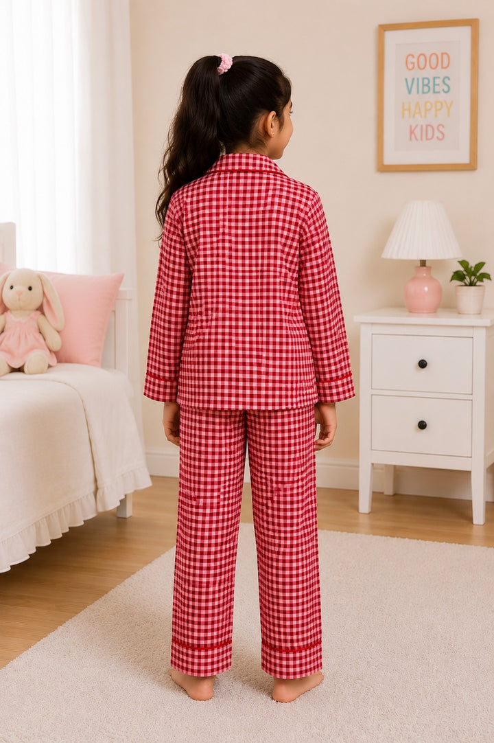 Rosy Gingham Print  Long Sleeve Night Suit
