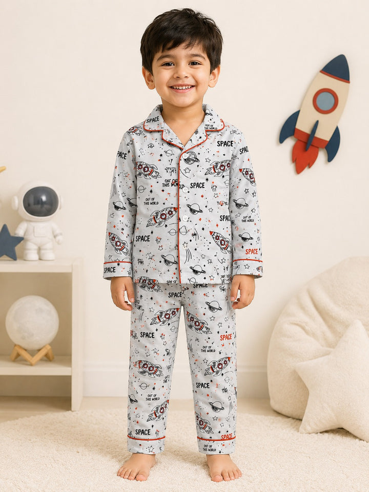 Rocket to the Stars Print  Long Sleeve Night Suit