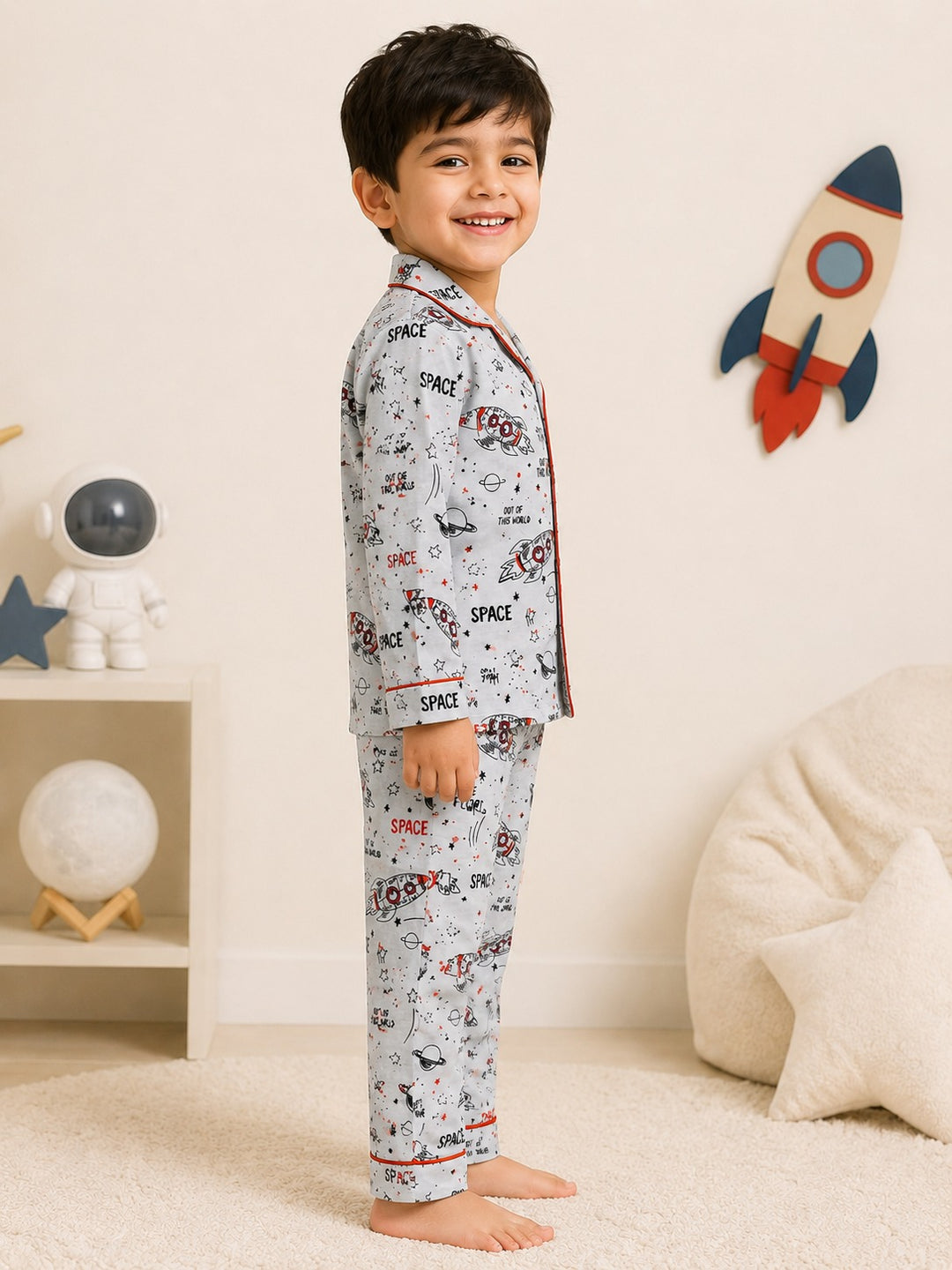 Rocket to the Stars Print  Long Sleeve Night Suit