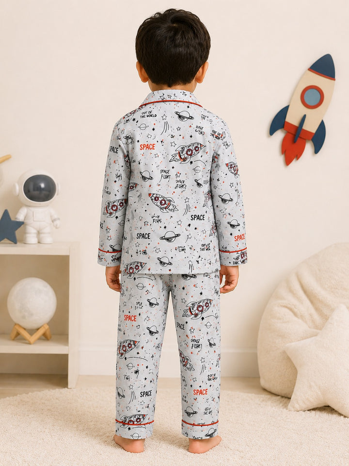 Rocket to the Stars Print  Long Sleeve Night Suit