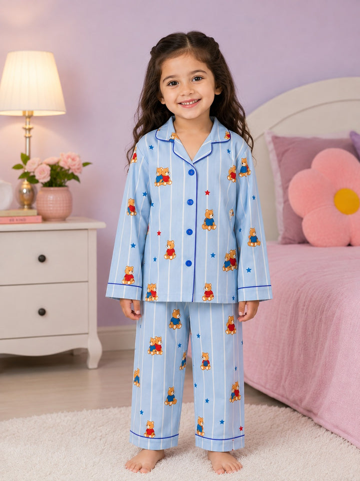 Blue Bear Dreams Print  Long Sleeve Night Suit