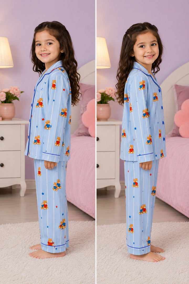 Blue Bear Dreams Print  Long Sleeve Night Suit