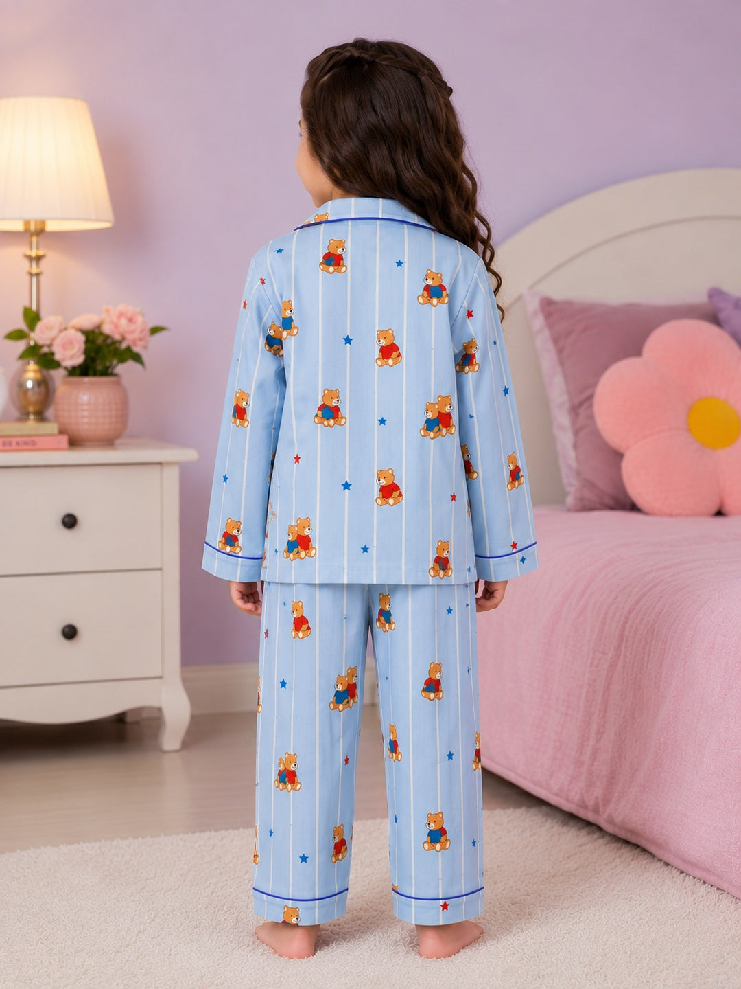 Blue Bear Dreams Print  Long Sleeve Night Suit