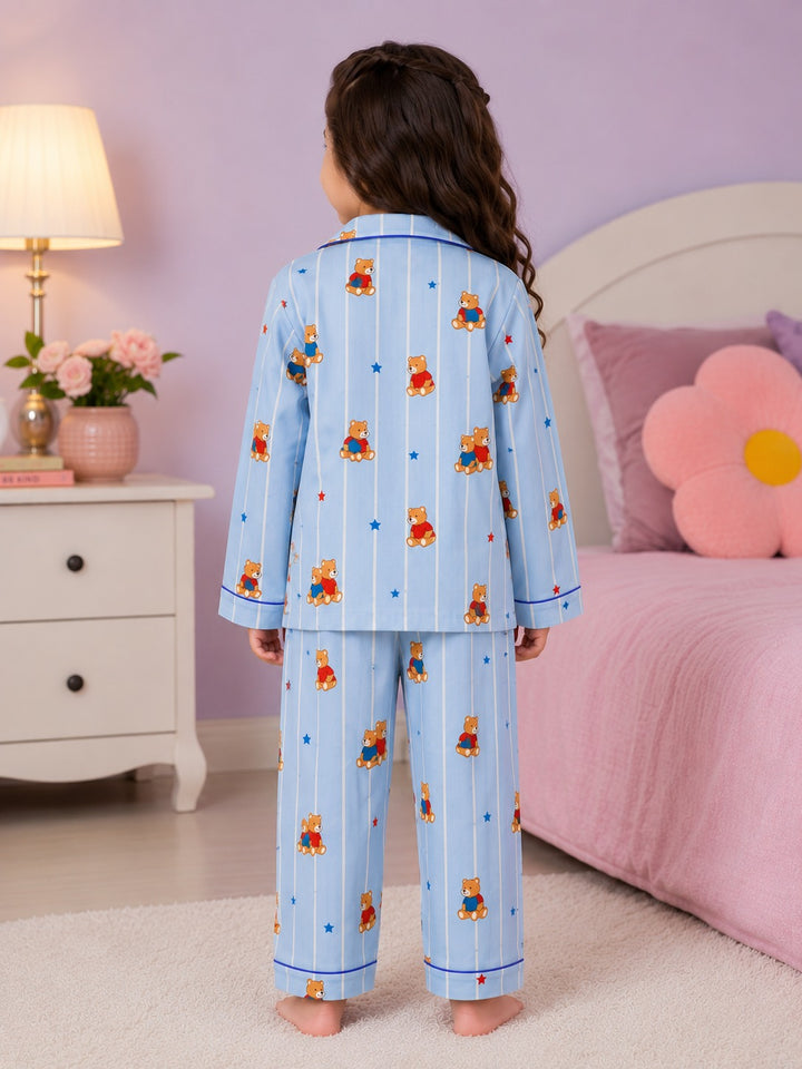 Blue Bear Dreams Print  Long Sleeve Night Suit