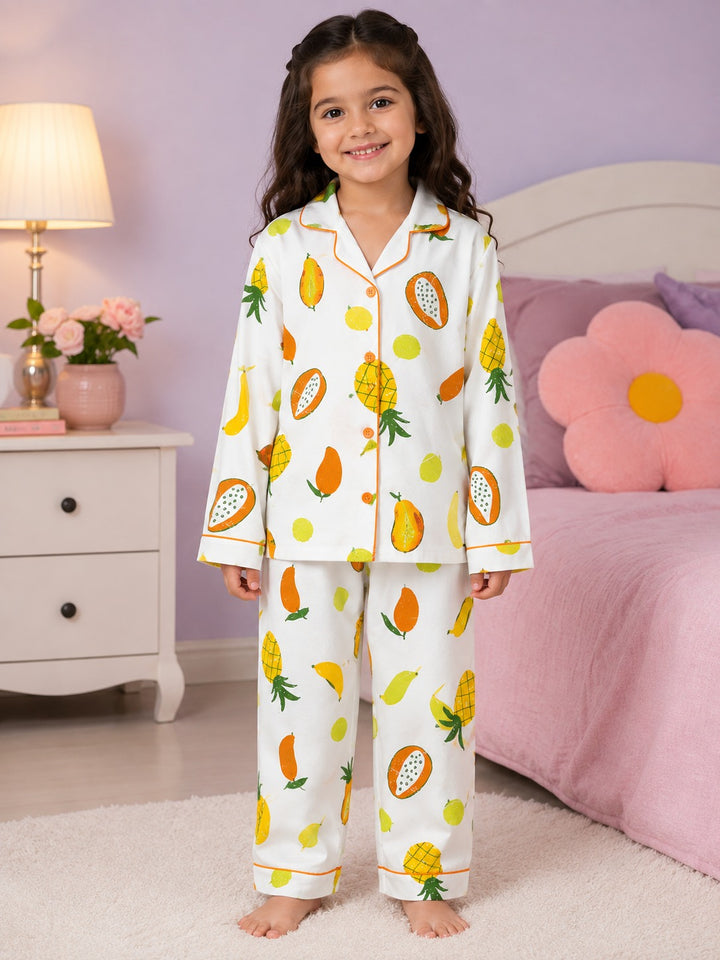 Sunny Fruits Print  Long Sleeve Night Suit