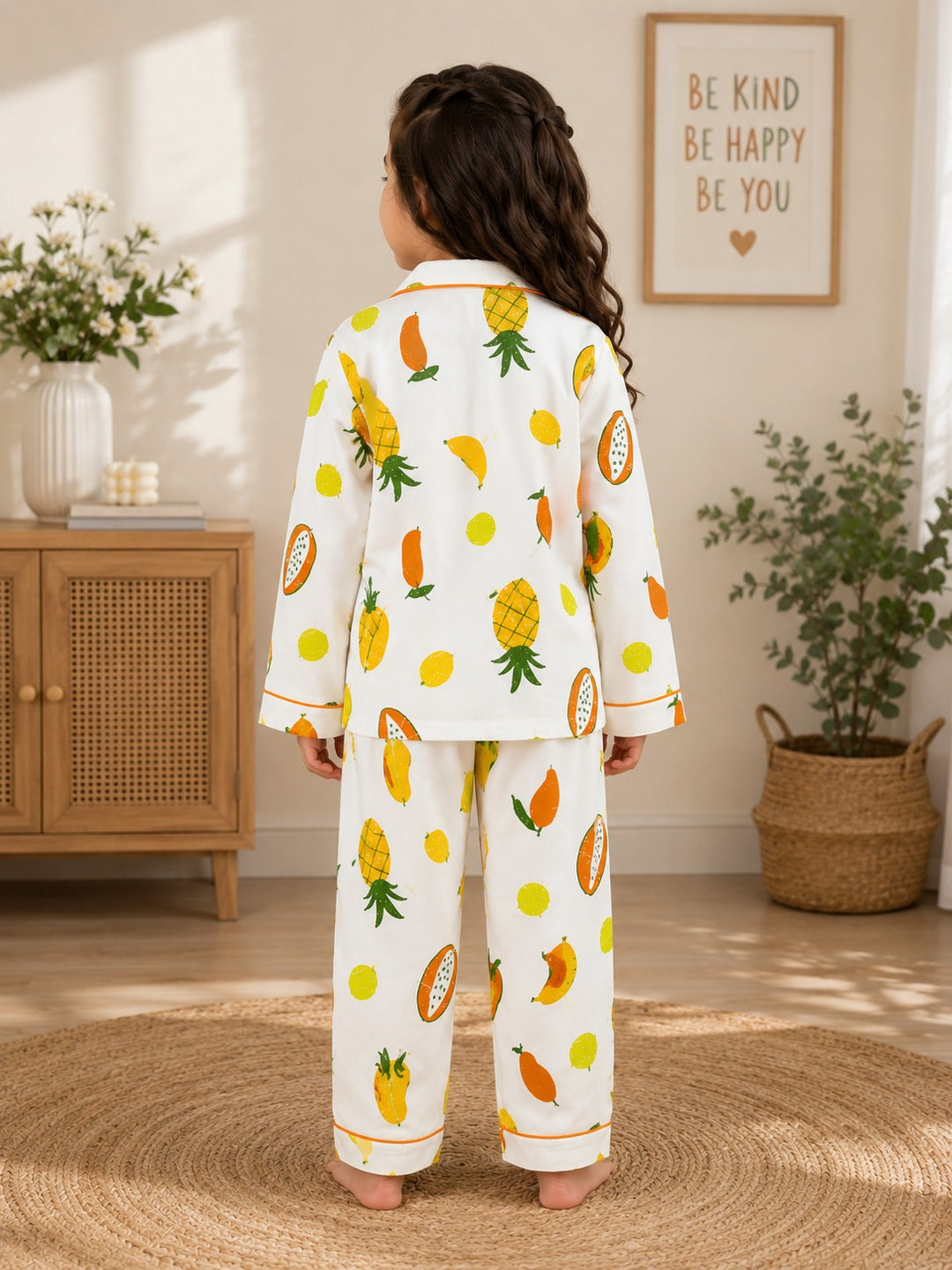 Sunny Fruits Print  Long Sleeve Night Suit